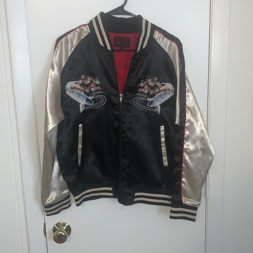 Medium Japanese Sukajan Jacket with Koi Fish and Cherry Blossom designs